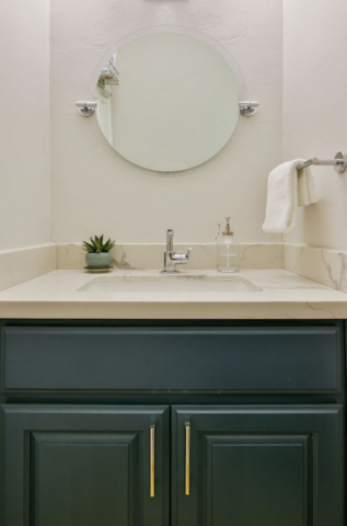 South Vancouver - Complete Home renovation (main bathroom sink, mirror and vanity close view)- Refresh Home Renovations