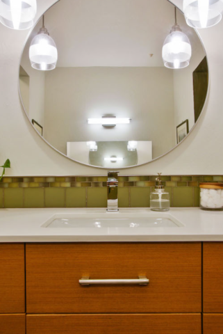 South Vancouver - Complete Home renovation master bathroom sink, mirror, vanity (close up view)- Refresh Home Renovations